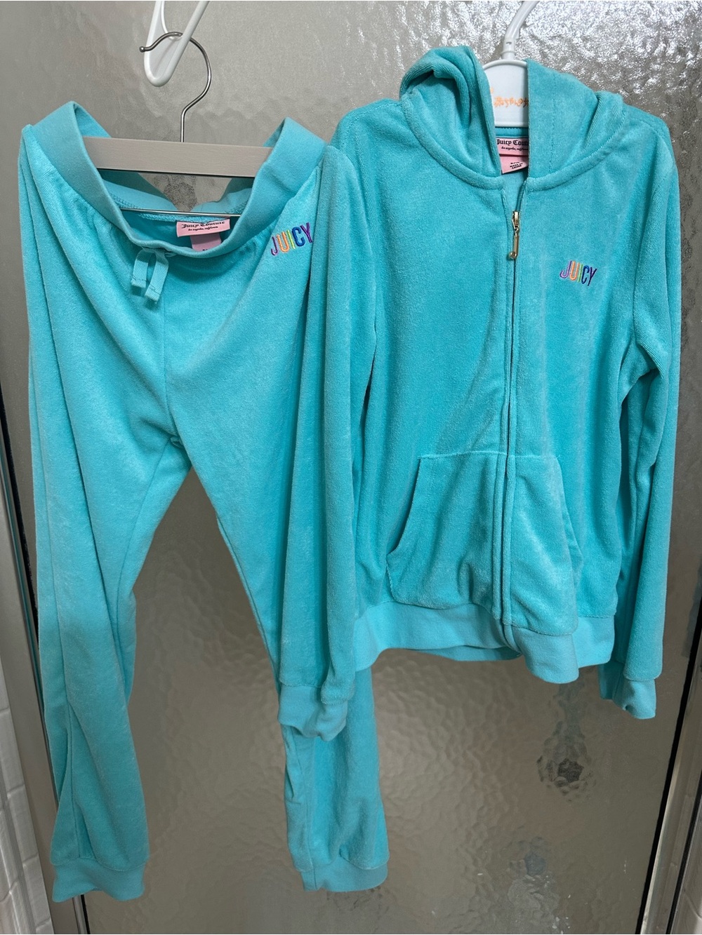 Juicy Couture Girls' Teal Velour Hoodie & Jogger Set 8/10